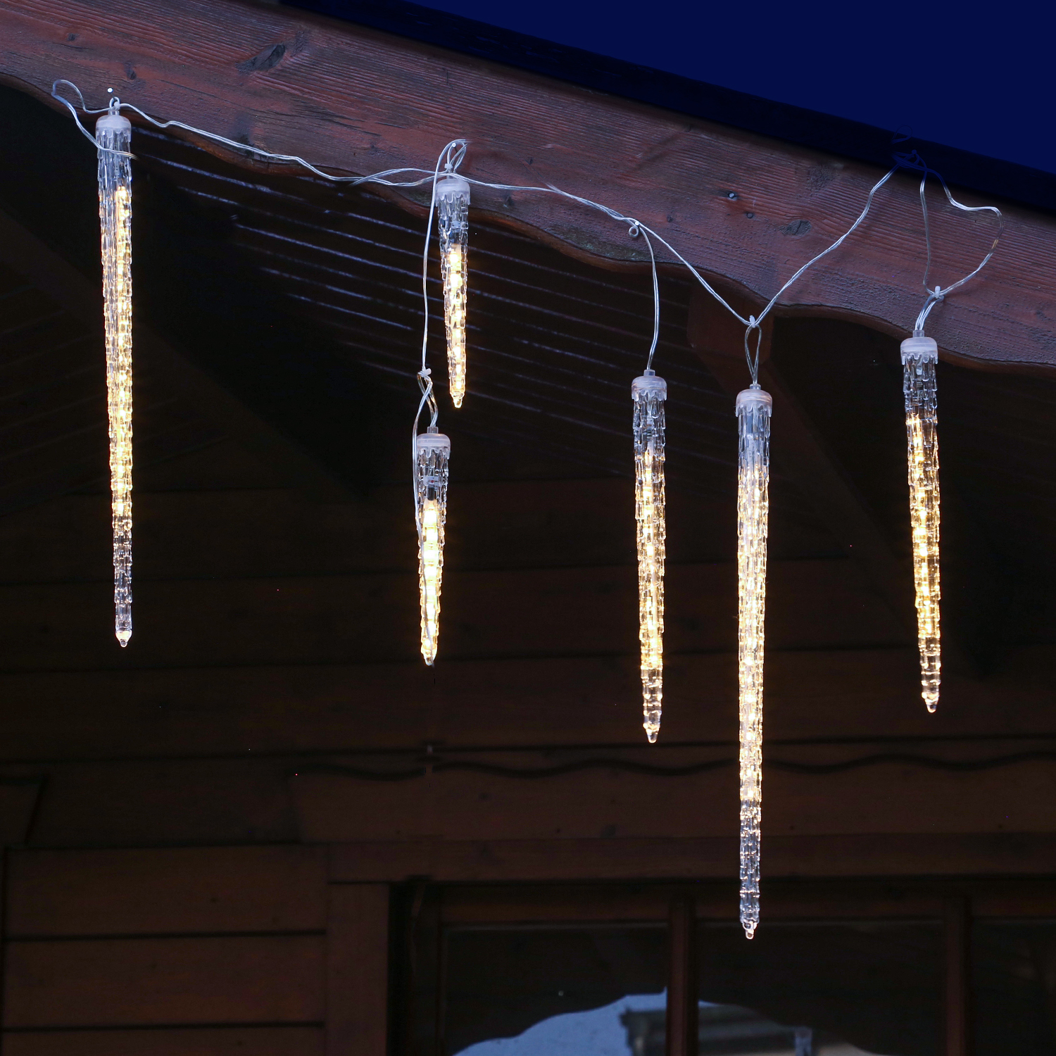 LED Lichterkette Eiszapfen - Schneefalleffekt - warmweiße LED - L: 2,5m - Außentrafo - transparent von MARELIDA