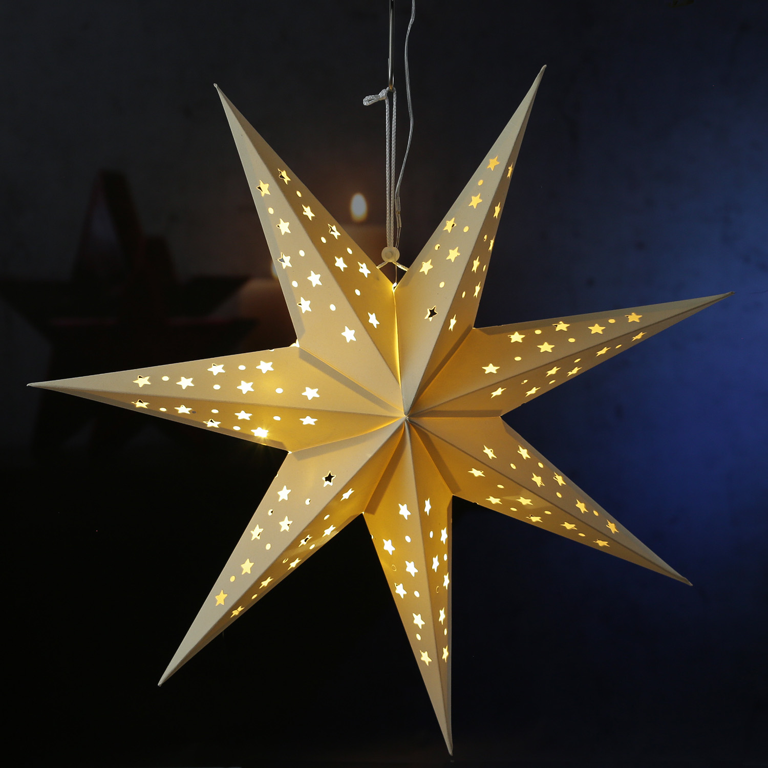 LED Papierstern mit Stoffbezug - Samtstern - 7-zackig - 10LED - D: 60cm - Batterie - Timer - weiß LED Papierstern mit Stoffbezug - Samtstern - 7-zackig - 10LED - D: 60cm - Batterie - Timer - weiß von MARELIDA