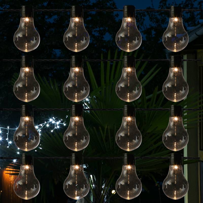 LED Party Lichterkette - 16 transparente Glühbirnen - warmweiße LED - 4,5m - für Außen von MARELIDA