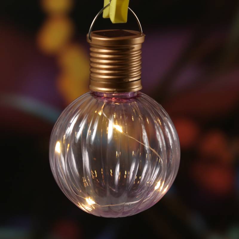 LED Solar Glühbirne GLOW - Kugelleuchte - 4 warmweiße LED Drahtlichterkette - H: 11cm, D: 8cm - rosa von MARELIDA