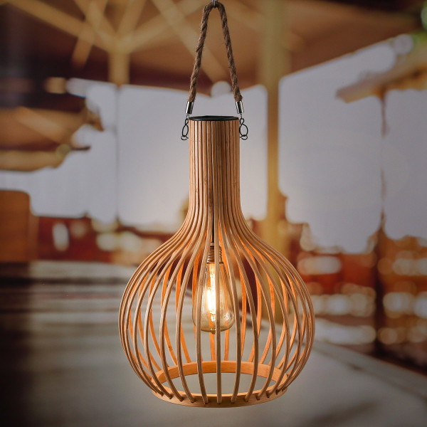 LED Solar Hängeleuchte - Bambus - warmweiße LED - H: 40cm D: 28cm -... von MARELIDA
