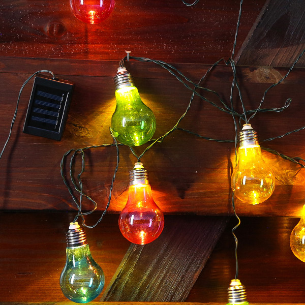 LED Solar Lichterkette mit 10 bunten Glühbirnen - L: 4,5m - Lichtse... von MARELIDA