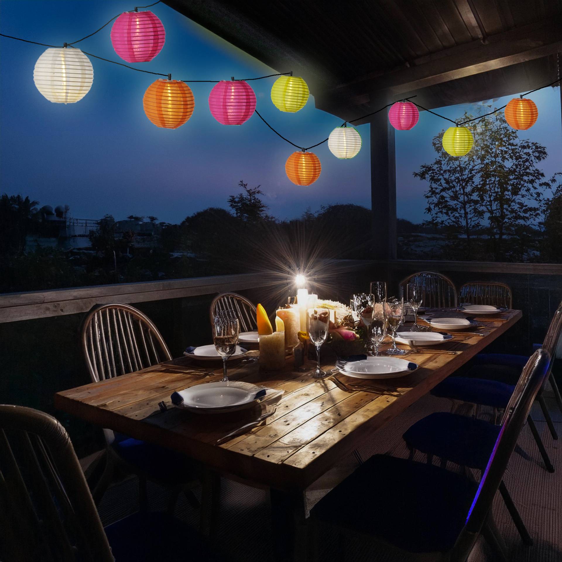 LED Solar Lichterkette LAMPIONS - 10 warmweiße LED - L: 4,5m - 8 Funktionen - Lichtsensor - bunt LED Solar Lichterkette LAMPIONS - 10 warmweiße LED - L: 4,5m - 8 Funktionen - Lichtsensor - bunt von MARELIDA