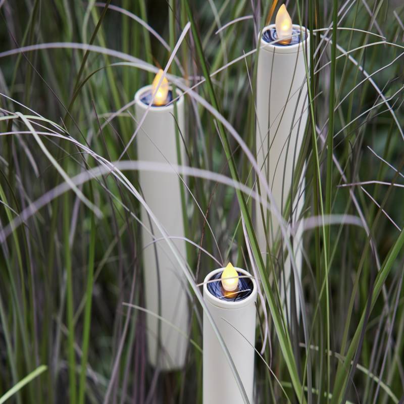 LED Solar Stabkerzen - Gartenstecker - gelbe LED - H: 98cm - Dämmerungssensor - weiß - 3 Stück von MARELIDA