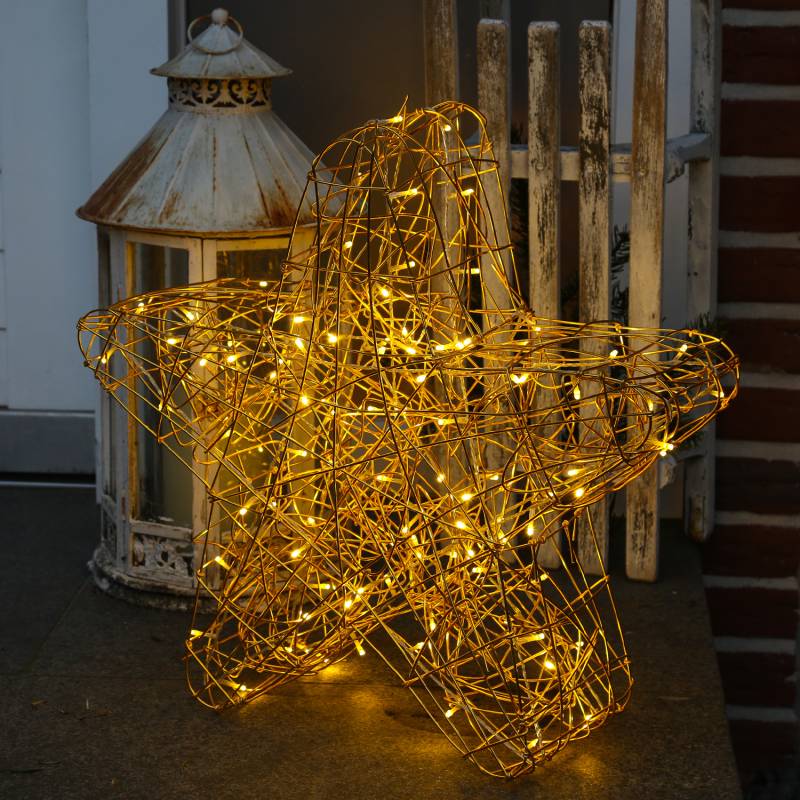 LED Stern - Drahtstern - stehend - 100 warmweiße LED - H: 60cm - inkl. Trafo - für Außen - gold von MARELIDA