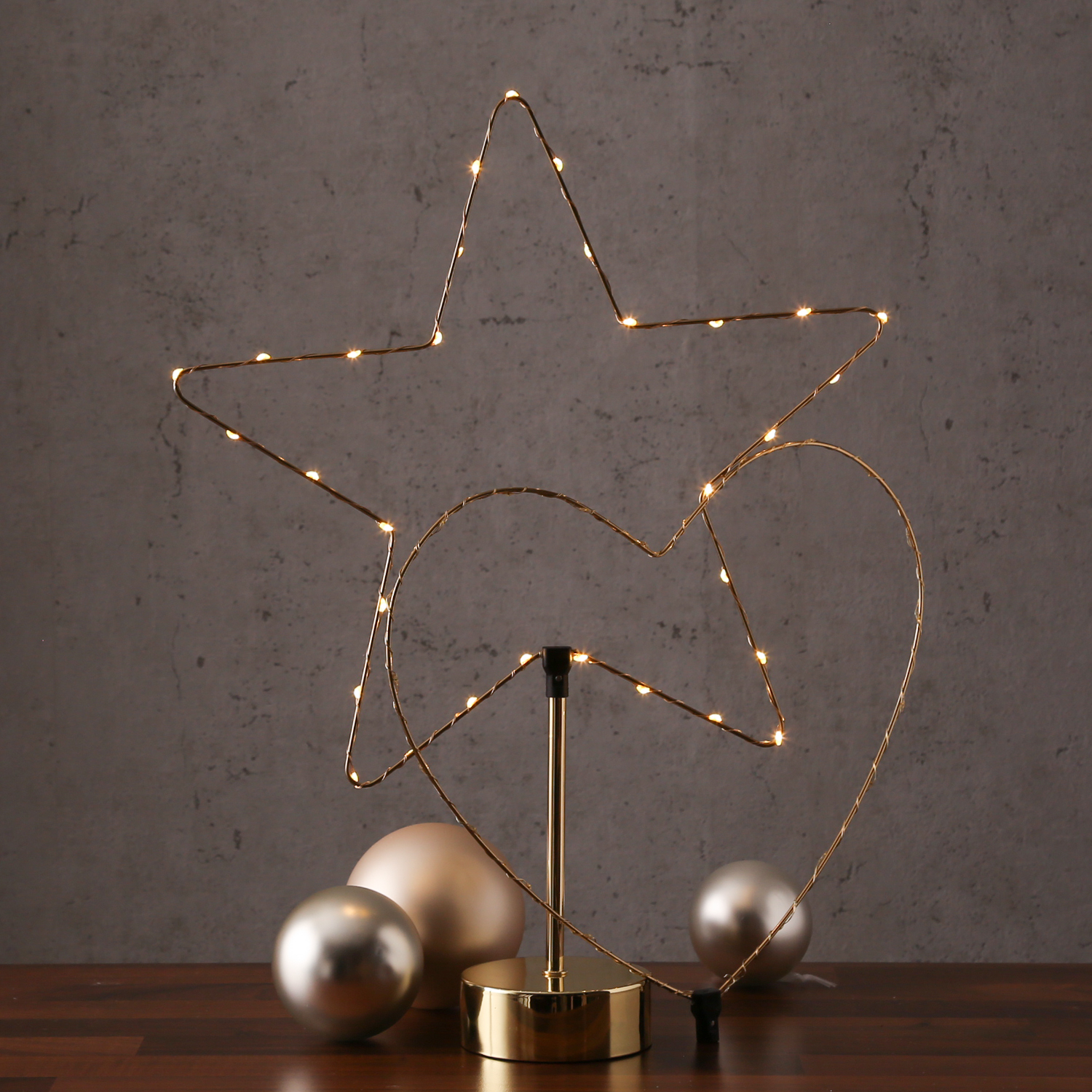 LED Stern - Kombi Dekoleuchte Herz/Stern - wechselbarer Aufsatz - H:50cm - Batterie - Timer - gold LED Stern - Kombi Dekoleuchte Herz/Stern - wechselbarer Aufsatz - H:50cm - Batterie - Timer - gold von MARELIDA