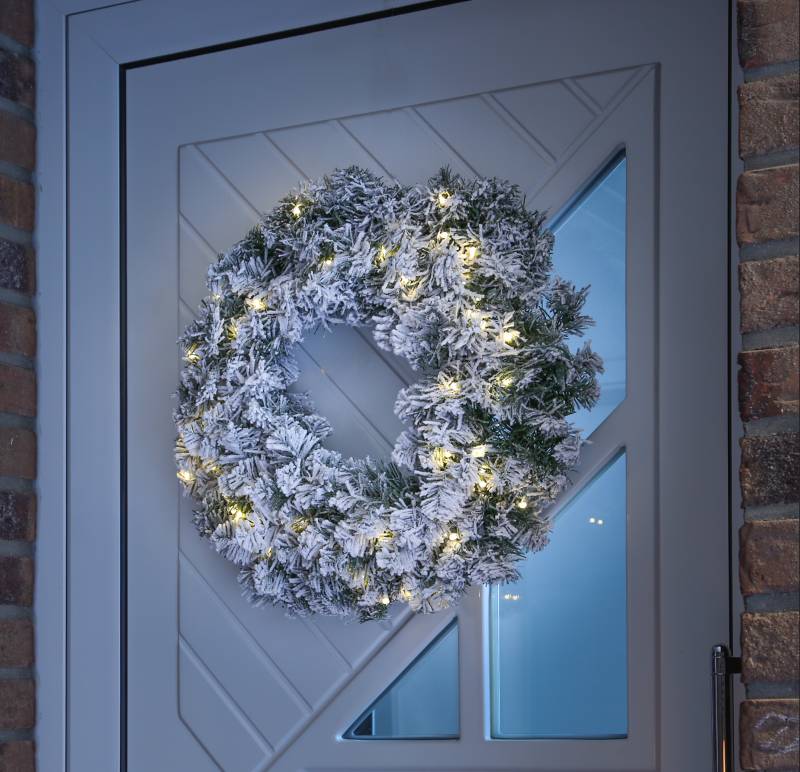 LED Tannenkranz - Schneeoptik - 50 warmweiße LED - D: 60cm - 8 Funk... von MARELIDA