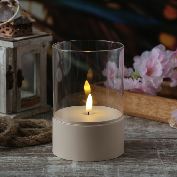 LED Windlicht - LED Kerze im Glas - 3D Flamme - Batteriebetrieb - T... von MARELIDA