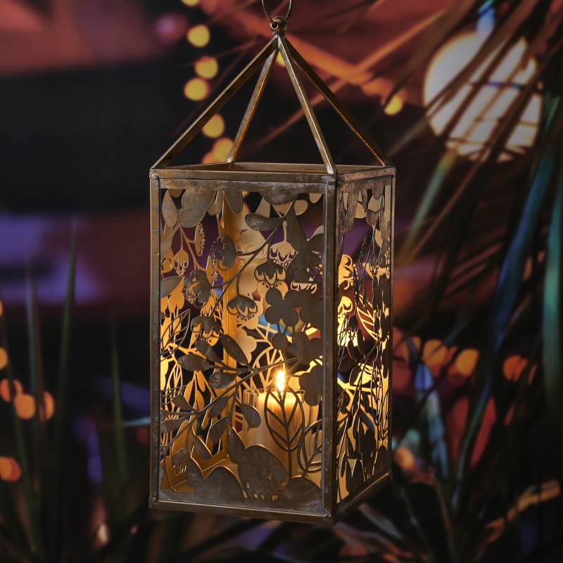 Laterne Wildrose - Windlicht - mit Glaseinsatz - Metall - H: 55cm - gold von MARELIDA