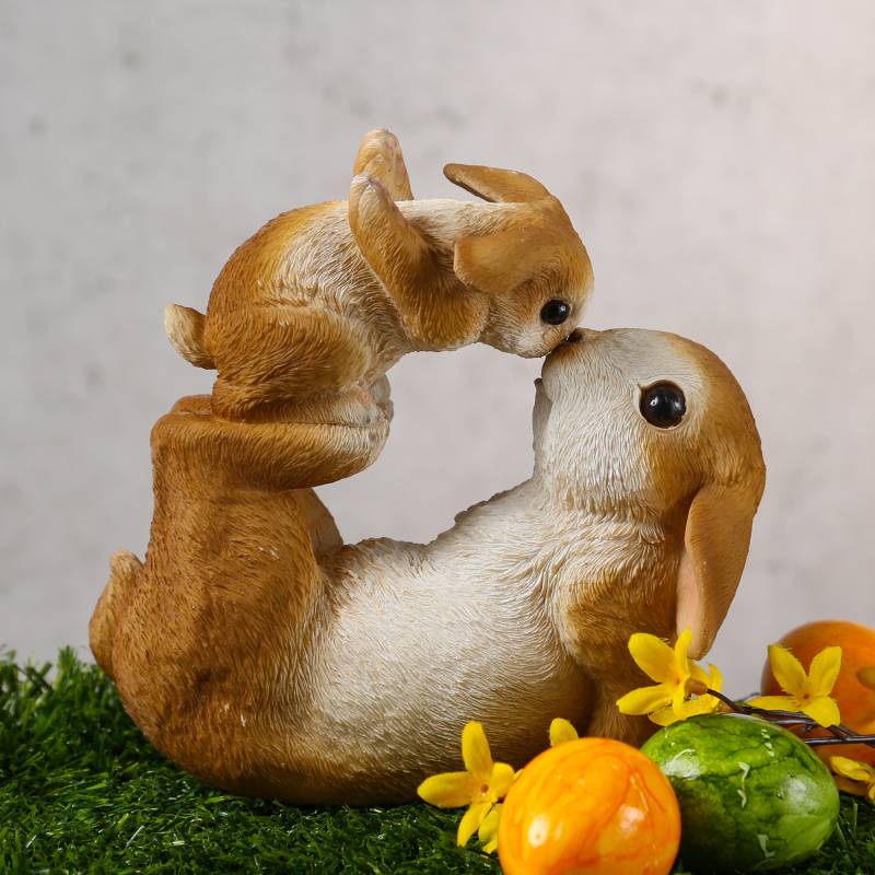 Spielende Hasen - liegend - Osterhasen - Dekofigur - H: 16,5cm - Polyresin - braun von MARELIDA