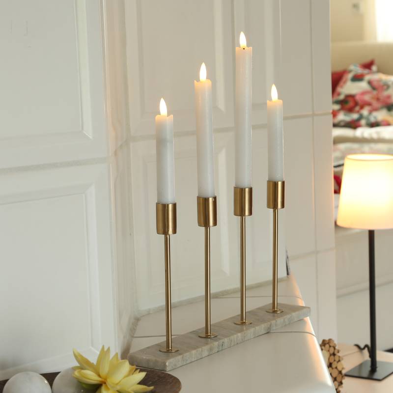 Stabkerzenhalter - Kerzenständer - Marmorplatte - 4 goldfarbene Kerzenhalterungen - H: 20cm - beige von MARELIDA