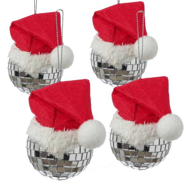 Weihnachtsbaumschmuck DISCOKUGEL mit Nikolausmütze - H: 7cm - silbe... von MARELIDA