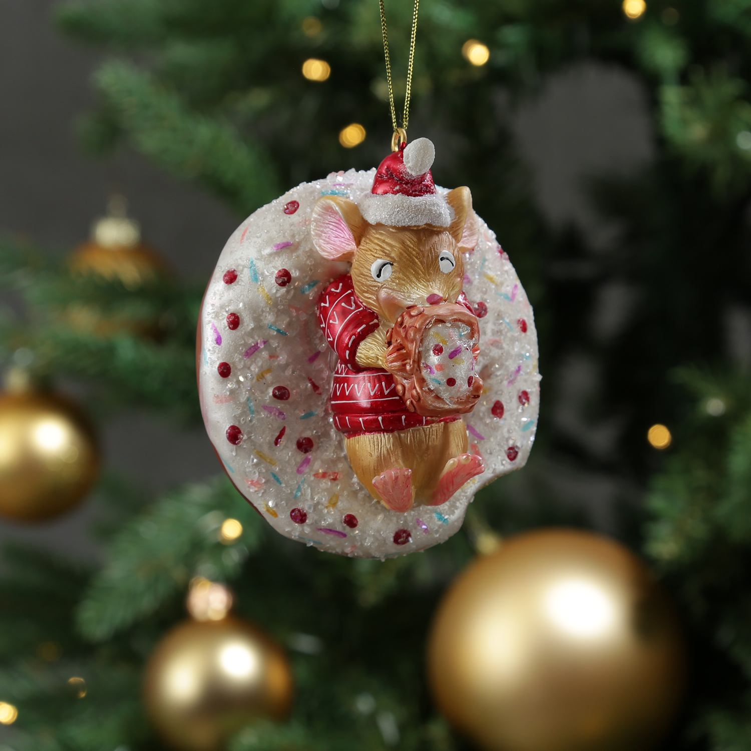 Weihnachtsbaumschmuck Mäuschen mit Donut - Christbaumschmuck - Glas... von MARELIDA