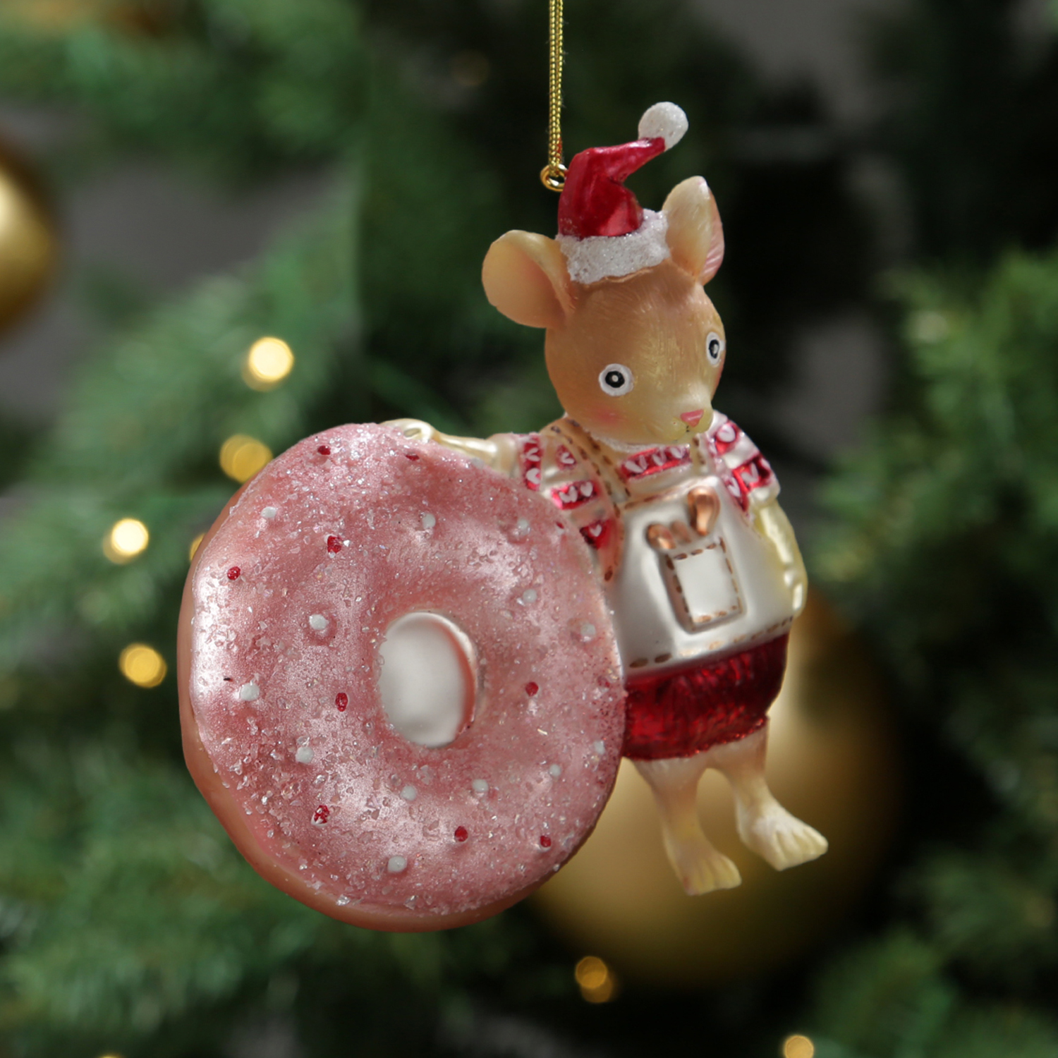 Weihnachtsbaumschmuck Mäuschen mit Donut - Christbaumschmuck - Glas... von MARELIDA