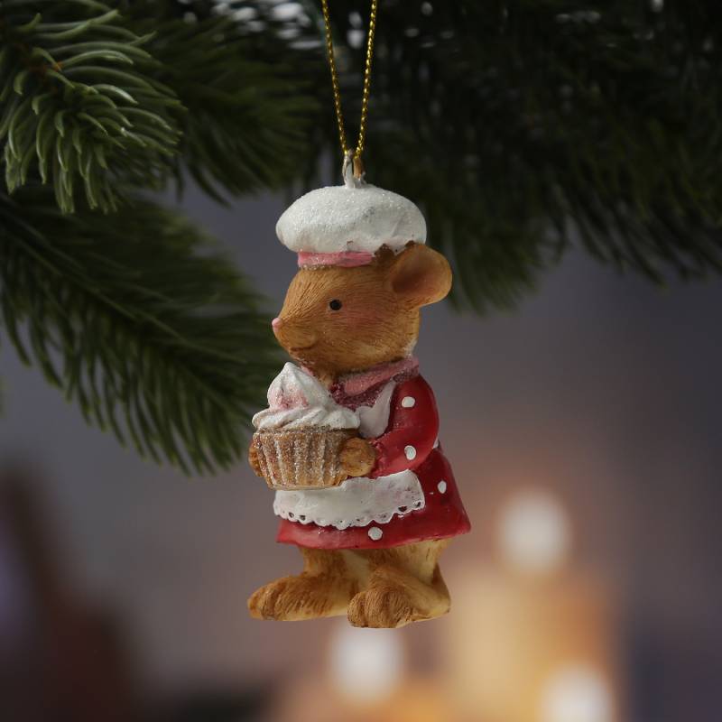 Weihnachtsbaumschmuck Maus mit Törtchen - Christbaumschmuck - Polyresin - H: 8,5cm von MARELIDA