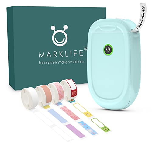 MARKLIFE P11 Etikettendrucker Handgerät,Tragbarer Thermo-Aufkleberdrucker mit Band,Mini Selbstklebend Etikettiergerät für Zuhause Büro Lagerung (Blue, P11+4 Rollen Etiketten) von MARKLIFE