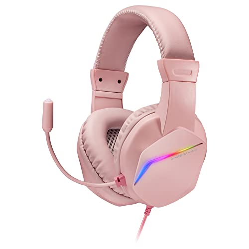 MARSGAMING Gaming MH122, FRGB Over Ear Kopfhörer mit Mikrofon, HiFi Sound, Geräuschunterdrückung, Ultraleichtgewicht, PS4 PS5 Xbox Switch Tablet Windows Mac, Rosa, MH122P, Large von MARSGAMING