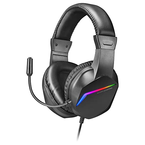 Mars Gaming Gaming MH122, FRGB Over Ear Kopfhörer mit Mikrofon, HiFi Sound, Geräuschunterdrückung, Ultraleichtgewicht, PS4 PS5 Xbox Switch Tablet Windows Mac, Schwarz, Large von Mars Gaming
