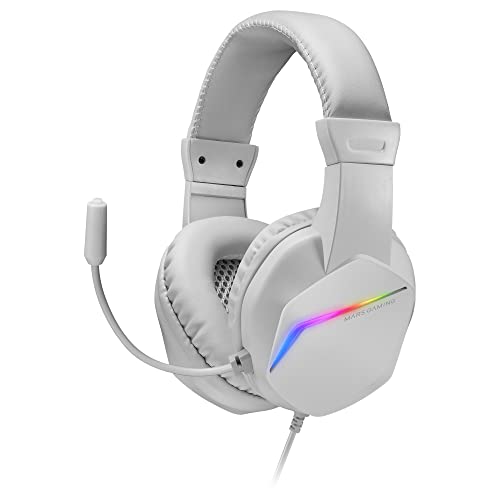 Mars Gaming Gaming MH122, FRGB Over Ear Kopfhörer mit Mikrofon, HiFi Sound, Geräuschunterdrückung, Ultraleichtgewicht, PS4 PS5 Xbox Switch Tablet Windows Mac, Weiß, MH122W, Large von Mars Gaming