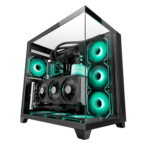 Mars Gaming MC-3C, Gaming-ATX-Gehäuse, 3D-Panoramablick mit Dreifach-gehärtetem Glas, Seitliches Doppelkammer-Design, Vollständige Unterstützung Wasserkühlung, Mid-Tower-PC mit Kabelmanagement,Schwarz von Mars Gaming
