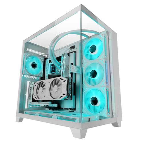 Mars Gaming MC-3C, Gaming-ATX-Gehäuse, 3D-Panoramablick mit Dreifach-gehärtetem Glas, Seitliches Doppelkammer-Design, Vollständige Unterstützung Wasserkühlung, Mid-Tower-PC mit Kabelmanagement, Weiß von Mars Gaming