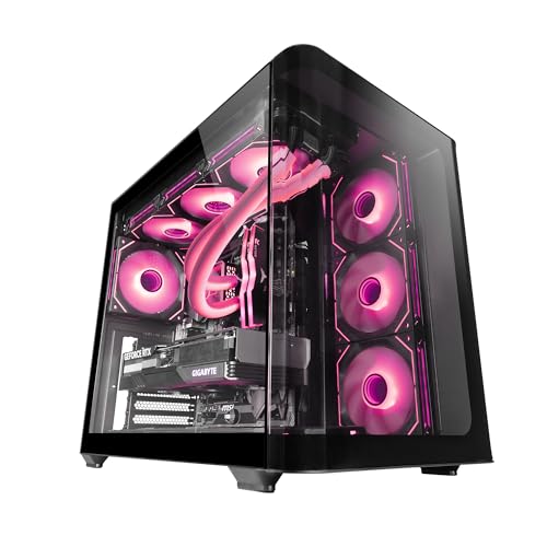 Mars Gaming MC-FUSION, Gaming ATX-Gehäuse, Seitliches Fenster und Gebogenes Frontglas aus Gehärtetem Glas, PC Midi-Tower Doppelkammer, Flüssigkeitskühlung Unterstützung, Optimierter Innenraum, Schwarz von Mars Gaming