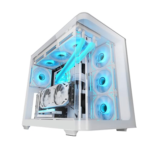 Mars Gaming MC-Fusion, Gaming ATX-Gehäuse, Seitliches Fenster und Gebogenes Frontglas aus Gehärtetem Glas, PC Midi-Tower Doppelkammer, Flüssigkeitskühlung Unterstützung, Optimierter Innenraum, Weiß von Mars Gaming