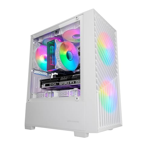 Mars Gaming MC-Vortex, MicroATX Gaming-Gehäuse, Geometrisches Mesh-Frontpanel, Seitenscheibe aus gehärtetem Glas, 3X 120mm FRGB Rainbow Lüfter, Kompaktes PC-Gehäuse mit Doppelkammere-Design, Weiß von Mars Gaming