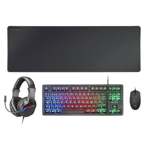 MARSGAMING MCP-RGB3, Pack Gaming-Tastatur Fixed RGB + Gaming-Maus RGB Flow 3200 DPI + Headset Over-Ear RGB + XXL Mousepad, Schwarz, Französische Sprache von MARSGAMING