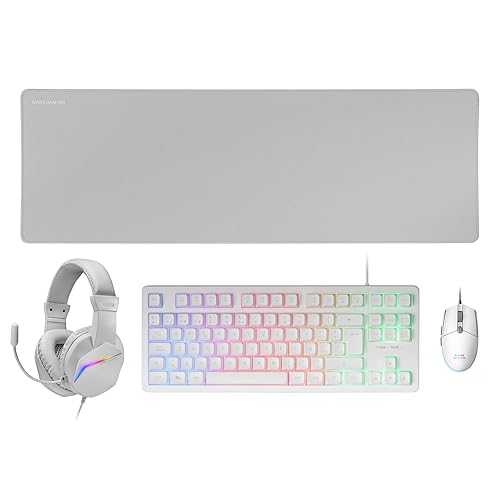 MARSGAMING MCP-RGB3, Pack Gaming-Tastatur Fixed RGB + Gaming-Maus RGB Flow 3200 DPI + Headset Over-Ear RGB + XXL Mousepad, Weiß, Französische Sprache von MARSGAMING