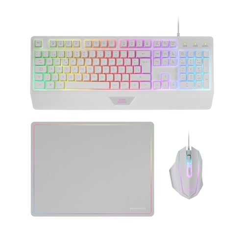 Mars Gaming MCP124, 3in1 Gaming Combo, Ergonomische H-Mech LED RGB Tastatur, RGB Maus 3200DPI HUANO Switches, Nanotextil-Mauspad 360x260mm, Multiplattform-Kompatibilität, Französisch Layout, Weiß Mars Gaming MCP124, 3in1 Gaming Combo, Ergonomische H-Mech LED RGB Tastatur, RGB Maus 3200DPI HUANO Switches, Nanotextil-Mauspad 360x260mm, Multiplattform-Kompatibilität, Französisch Layout, Weiß von Mars Gaming