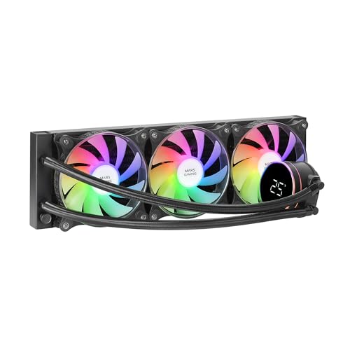Mars Gaming ML-LCD360, AIO Flüssigkeitskühlung, TDP 600W, 3x FDB ARGB 120mm Lüfter, LCD-Display mit Temperaturüberwachung, Opti-Chamber 3rd Gen Pumpe, Universeller Multisocket, Schwarz von Mars Gaming