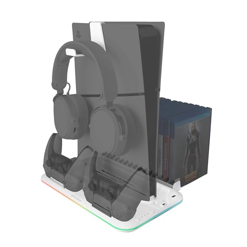 Mars Gaming MARSGAMING MPS5-B2, RGB-Ständer für PS5 Slim Standard und Digital, 1x Lüfter, Dual-Controller-Ladestation, PS5-Ständer mit RGB-Neon-Beleuchtung, Spiele-Organizer + Headset-Ständer, Weiß Mars Gaming MARSGAMING MPS5-B2, RGB-Ständer für PS5 Slim Standard und Digital, 1x Lüfter, Dual-Controller-Ladestation, PS5-Ständer mit RGB-Neon-Beleuchtung, Spiele-Organizer + Headset-Ständer, Weiß von Mars Gaming