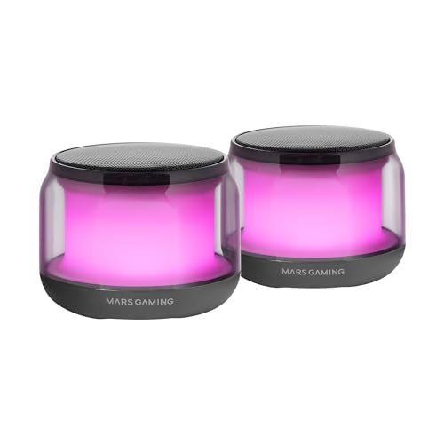 MARSGAMING MS-Aura, Bluetooth-Lautsprecher 5.3, DSP-Chipsatz 15W, RGB-Beleuchtung mit Clearview 360º Design, Kompakte Lautsprecher mit Lautstärke- und RGB-Kontrollbox, AUX-IN Eingang, Schwarz von Mars Gaming