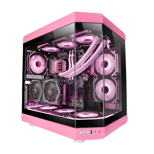 Mars Gaming MC-3T, Custom ATX-Gaming-Gehäuse, Triple Window Durchgehend Gehärtetes Glas, Volle Flüssigkeitskühlung, Dual Side Kamera, 3X Vertikale PCI Slots, USB-C und USB 3.0, Rosa von MARSGAMING