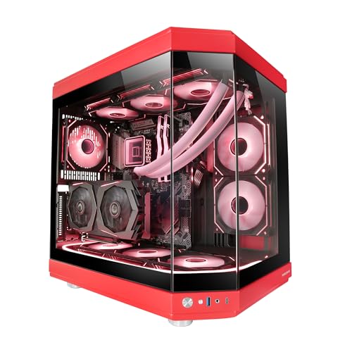 Mars Gaming MC-3T, Custom ATX-Gaming-Gehäuse, Triple Window Durchgehend Gehärtetes Glas, Volle Flüssigkeitskühlung, Dual Side Kamera, 3X Vertikale PCI Slots, USB-C und USB 3.0, Rot von MARSGAMING