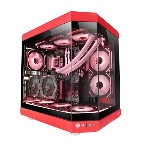 Mars Gaming MC-3T, Custom ATX-Gaming-Gehäuse, Triple Window Durchgehend Gehärtetes Glas, Volle Flüssigkeitskühlung, Dual Side Kamera, 3X Vertikale PCI Slots, USB-C und USB 3.0, Rot von Mars Gaming