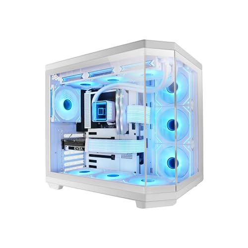 Mars Gaming MC-3TCORE, Custom ATX Gaming Gehäuse, Abnehmbares Fenster aus Dreifachglas, Dual-Kamera, Reverse Connector Backplane Kompatibler Semitower, Unterstützung für Flüssigkeitskühlung, Weiß von Mars Gaming