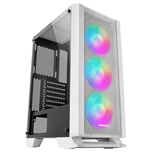 Mars Gaming MC-C Weiß, ATX PC Gehäuse, Metall-Mesh Frontplatte, Gehärtetes Glas, 3 Frontlüfter FRGB 120mm von MARSGAMING