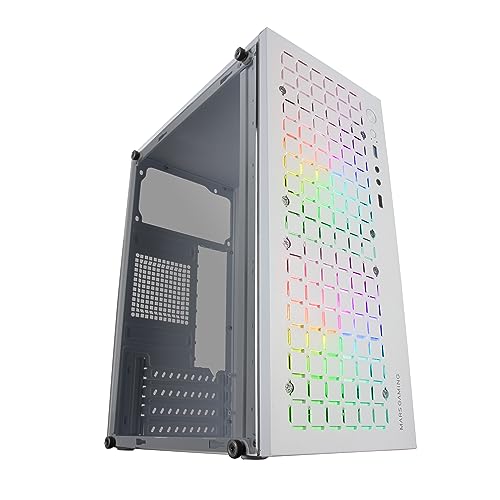 Mars Gaming MC-CORE, Gehäuse PC Micro-ATX Ultra-Kompakt, Metall-Mesh Front Design, 2x 120mm FRGB Lüfter, Full Side Window Gaming Gehäuse, Mini-ITX PC-Gehäuse, USB 3.0, Weiß von MARSGAMING