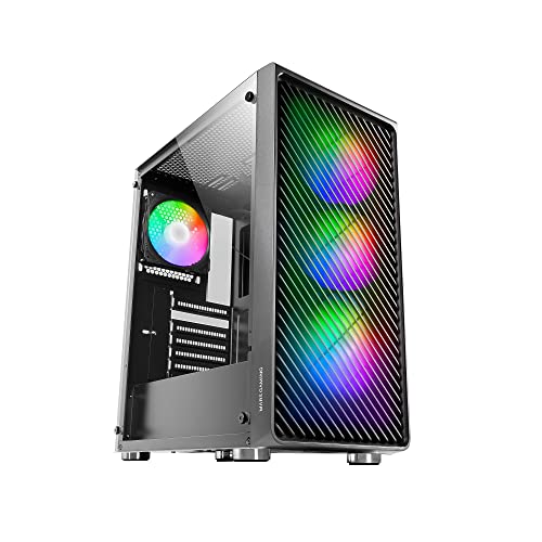 Mars Gaming MC-F Schwarz, ATX Gaming Semitower, Vollvergütetes Glasfenster, Metal-Mesh Front, 4X 120mm ARGB Lüfter von MARSGAMING