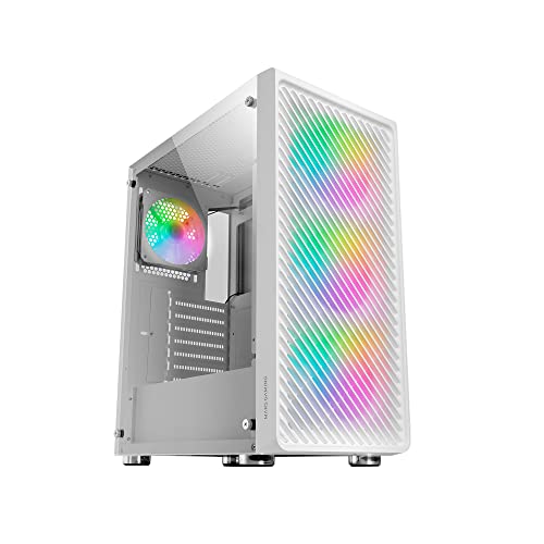 Mars Gaming MC-F Weiß, ATX Gaming Semitower, Vollvergütetes Glasfenster, Metal-Mesh Front, 4X 120mm ARGB Lüfter von MARSGAMING