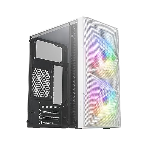 Mars Gaming MC-ME Weiß, Kompaktes MicroATX-Gaming-Gehäuse, Seitenfenster aus Gehärtetem Glas, Geometrisches Total-Mesh-Frontdesign, 2X 120mm FRGB-Lüfter von Mars Gaming