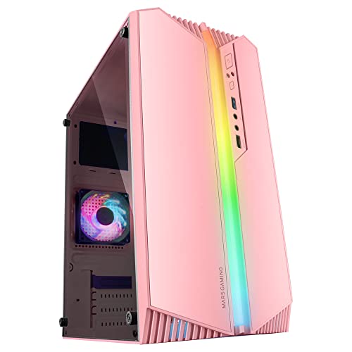 Mars Gaming MC-S1, Gehäuse PC Micro-ATX Ultra-Kompakt, 12-Mode ARGB Frontbeleuchtung, FRGB Lüfter, Full Side Window Gaming Gehäuse, Unterstützt Flüssigkeitskühler bis 120mm, Rosa von MARSGAMING