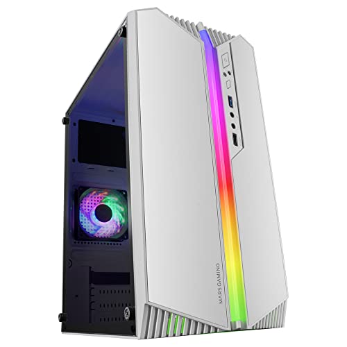 Mars Gaming MC-S1, Gehäuse PC Micro-ATX Ultra-Kompakt, 12-Mode ARGB Frontbeleuchtung, FRGB Lüfter, Full Side Window Gaming Gehäuse, Unterstützt Flüssigkeitskühler bis 120mm, Weiß von MARSGAMING