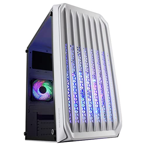 Mars Gaming MC-S2, Gehäuse PC Micro-ATX Ultra-Kompakt, Frontgitter, 2x FRGB-Lüfter, Full Side Window Gaming Gehäuse, Unterstützt Flüssigkeitskühlung bis zu 240mm, Weiß von MARSGAMING