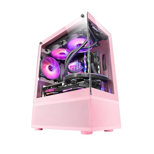 Mars Gaming MC-SE, Micro-ATX PC-Gehäuse, Rahmenlose Glasfront und Seitenteile, Bodendesign mit Airtech Mesh-Technologie, Gaming Mini-Tower Doppelkammern, Unterstützung Flüssigkeitskühlung, Rosa von MARSGAMING