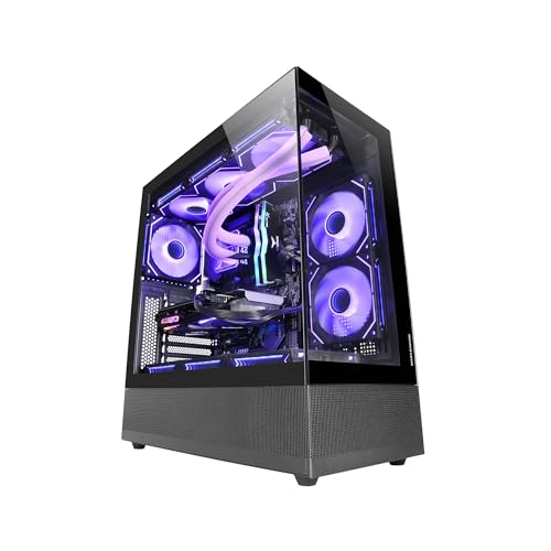 Mars Gaming MC-Set, ATX PC-Gehäuse, Durchgehende Front und Seitenteile aus Gehärtetem Glas, Bodendesign mit Airtech Mesh Technologie, Dual Chamber Gaming Semitower, Bis zu 9X Lüfterleistung, Schwarz von Mars Gaming