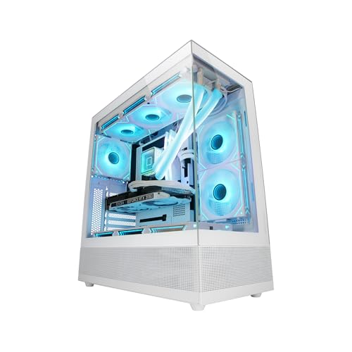 Mars Gaming MC-Set, ATX PC-Gehäuse, Durchgehende Front und Seitenteile aus Gehärtetem Glas, Bodendesign mit Airtech Mesh Technologie, Dual Chamber Gaming Semitower, Bis zu 9X Lüfterleistung, Weiß von Mars Gaming