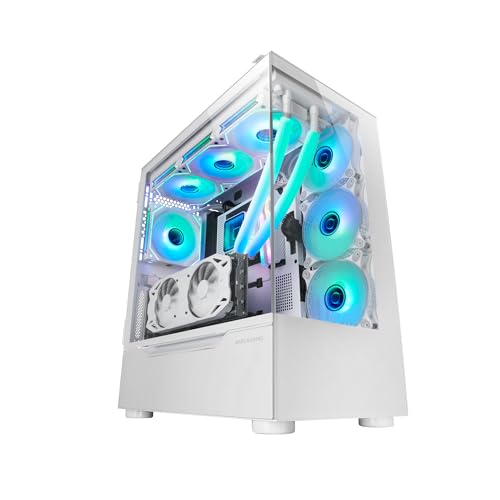 Mars Gaming MC-ULT, Custom XXL E-ATX Gaming-Gehäuse, Dual 90° Rahmenloses Gehärtetes Glas + Seitentür, Volle Flüssigkühlung, PC Tower mit Dual Vertical Chamber Design, Weiß von Mars Gaming